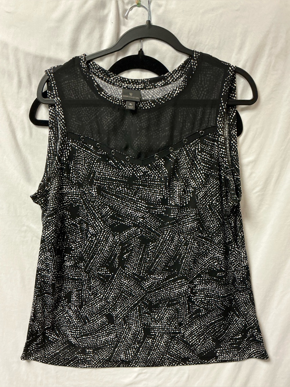 Worthington Black & White Sleeveless Mesh Yoke Tank